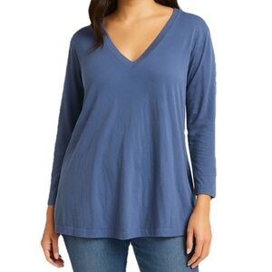 J.Jill Women’s Tunic Blue Cotton Blend V-Neck Long Sleeve Top Minimalist Size XL